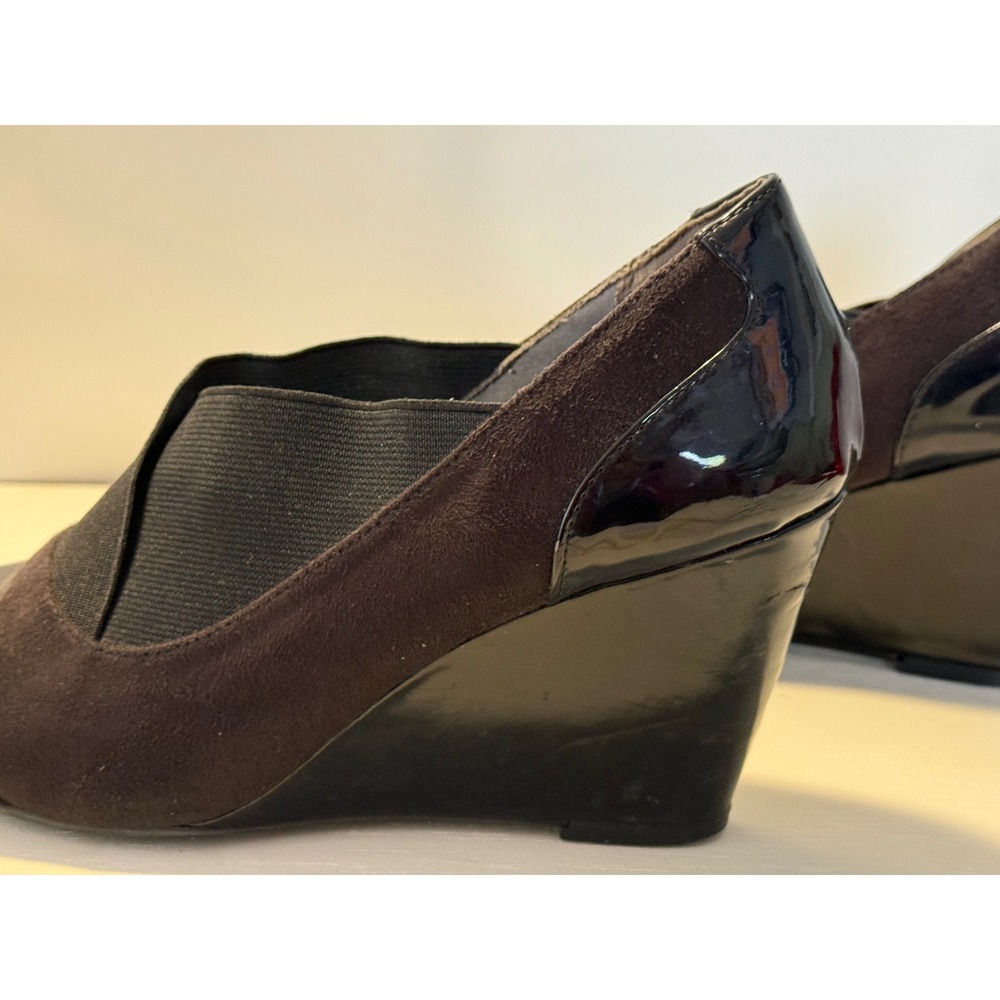 Mootsie Tootsie Black Patent Suede Wedge Heels Pumps Shoes Women Size 9M - Picture 5 of 6